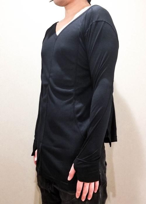 スーピママイクロガーゼリブロングスリットワンピース風長袖カットソー
