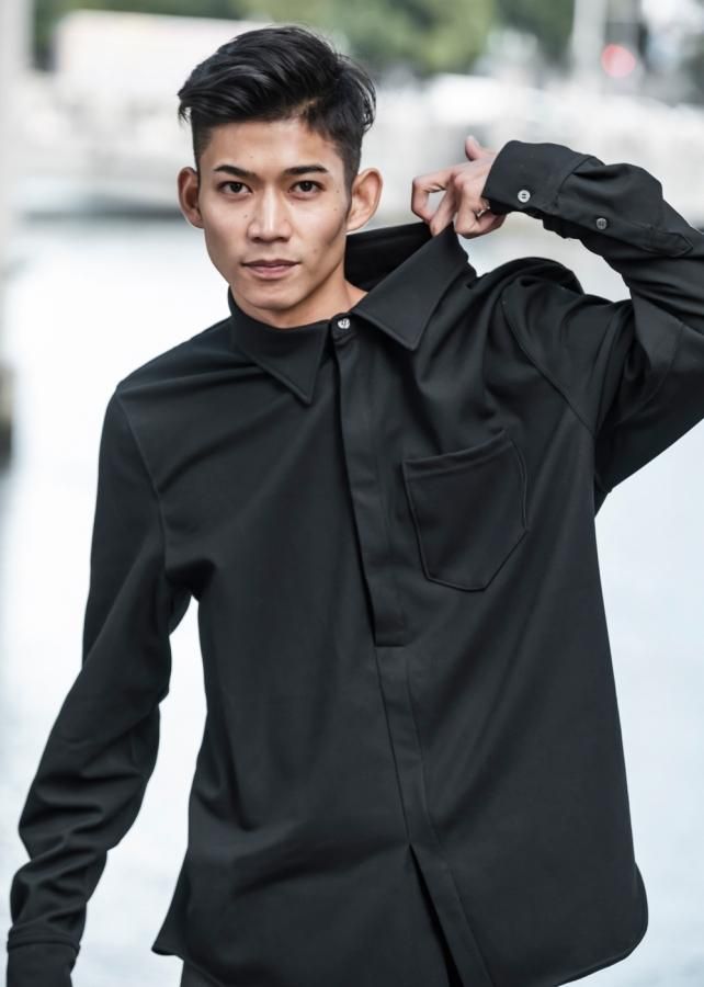 2WAYストレッチ裏起毛プルオーバー長袖シャツ【吸湿発熱/保温