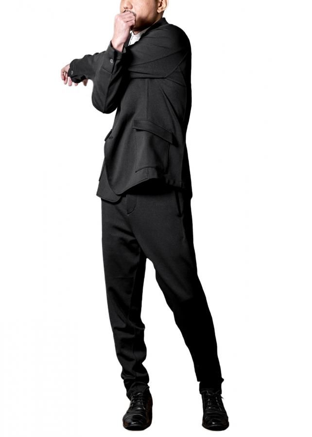 ゼロ和紙ストレッチジャージースラックスパンツ - 黒