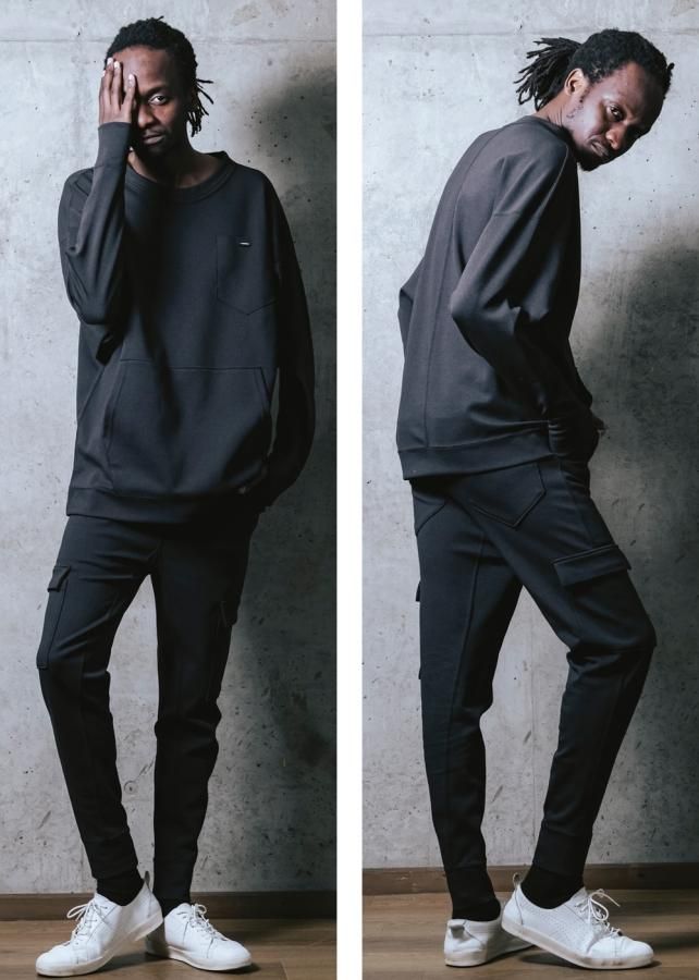ゼロ和紙ストレッチヒーリング6ポケットドロップクロッチパンツ - 黒 ゼロ和紙ストレッチヒーリング6ポケットドロップクロッチパンツ - 黒