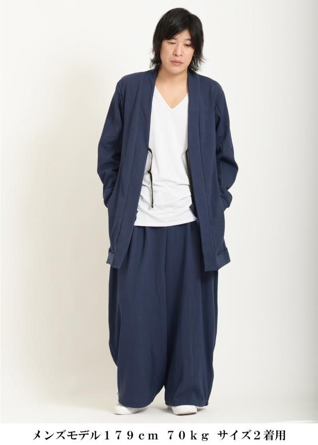 zero和紙スーパーストレッチ袴ワイドパンツ - 紺 zero和紙スーパーストレッチ袴ワイドパンツ - 紺