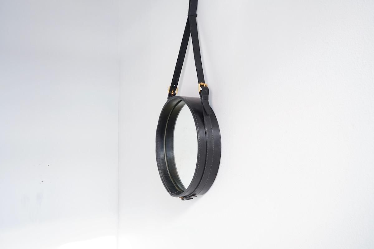 m*k様 ADNET MIRROR アドネミラー サーキュラー タンレザー Gubi Adnet Wall Mirror, Circular Black Leather Jacques Adnet | DSHOP