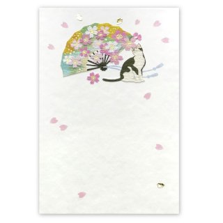 和風ポストカード　「桜と扇と猫」 PPY-427h