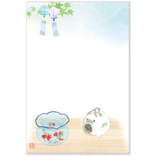 暑中ポストカード 3枚入【金魚鉢と蚊取線香】PJ-374s