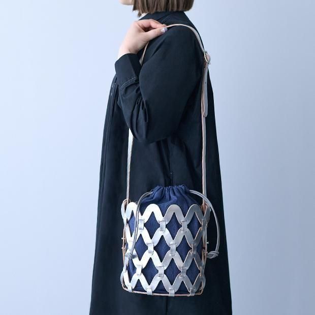 ぬりえ☆　ENSE  kago2wayshoulderカゴ&内袋2点セット 革紐を組み合わせた革カゴバッグ | kago 2way shoulder - Ense