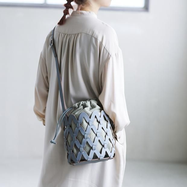 ぬりえ☆　ENSE  kago2wayshoulderカゴ&内袋2点セット 革紐を組み合わせた革カゴバッグ | kago 2way shoulder - Ense