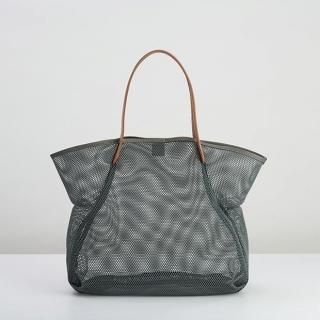 mesh tote L -gray-