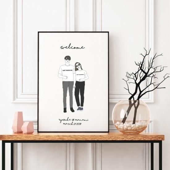 ガーリーでモードおしゃれな似顔絵 ウェルカムボード 結婚式 オーダーメイド Nigaoe005