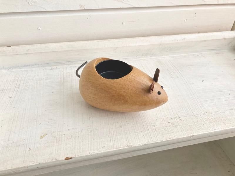 デンマーク ヴィンテージ 木製 ねずみのキャンドルホルダー チーク材