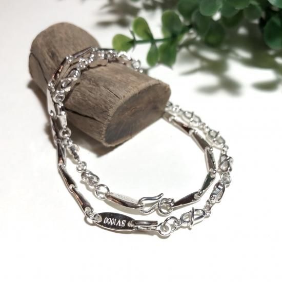 純銀 シルバー SV1000 チェーン ブレスレット 石付き0.303/122g