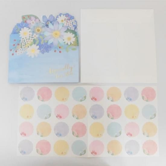 フラワー三つ折り色紙 メッセージシール32枚入 寄せ書き用