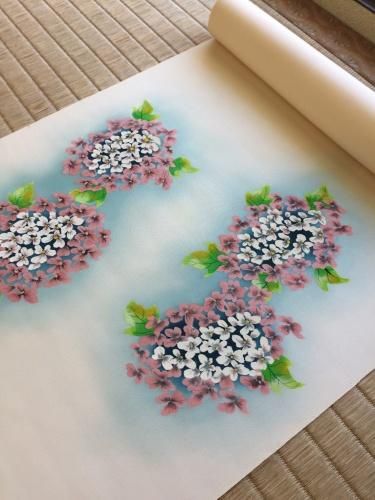 うす卵色地 塩瀬染め帯 紫陽花柄 - 石原呉服店オンラインショップ