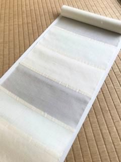 勝山さと子作 真田 白・鶸・ねず地 夏 八寸名古屋帯 - 石原呉服店