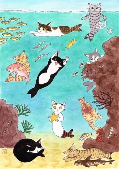 岡田千夏 ポストカード 猫魚 にゃんぎょ 猫専門またたび堂 通販サイト