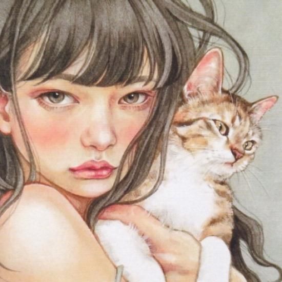 おちょぴ ポストカード「キジシロ猫と少女」 - 猫専門またたび堂 通販