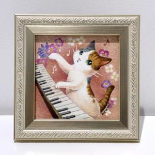 猫 原画 #170 原画「一羽の鳥と二匹の猫 A Bird and Two Cats」ポストカードサイズ