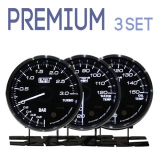 Autogauge オートゲージ<br>PREMIUMシリーズ 60mm<br>3連メーターセット<br>ブースト計・水温計・油温計