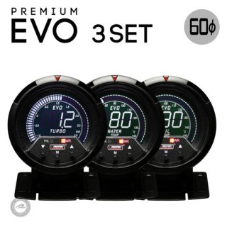 PROSPORT プロスポーツ<br>PREMIUM EVOシリーズ 60mm<br>3連メーターセット<br>ブースト計・水温計・油温計