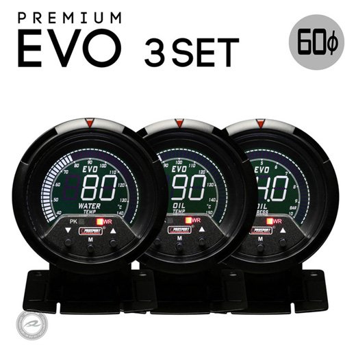 Prosport プロスポーツ メーター Premium Evoシリーズ 60mm 3連メーターセット 水温計 油温計 油圧計