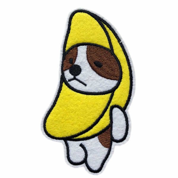 バナナ 犬 ワッペン 刺繍 アイロン接着 縦10.7cm×横5.9cm フルーツ DOG いぬ キャラクター アップリケ アイロンワッペン 手芸  かわいい WAPPEN - - DIVA official WEBSHOP -