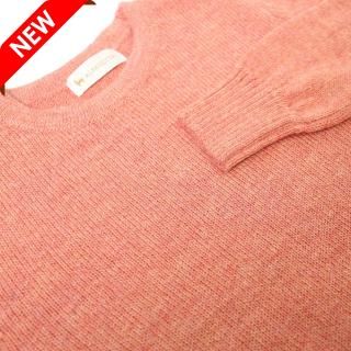 メンズ ベビーアルパカ ベーシックセーター(クルーネック) サーモンピンク