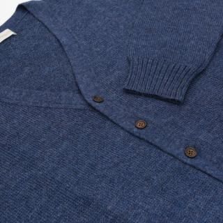 メンズ ベビーアルパカ ベーシックカーディガン(Vネック) インディゴブルー