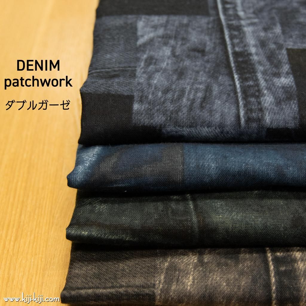 sale】【wg】デニムパッチワークのコットンダブルガーゼ｜