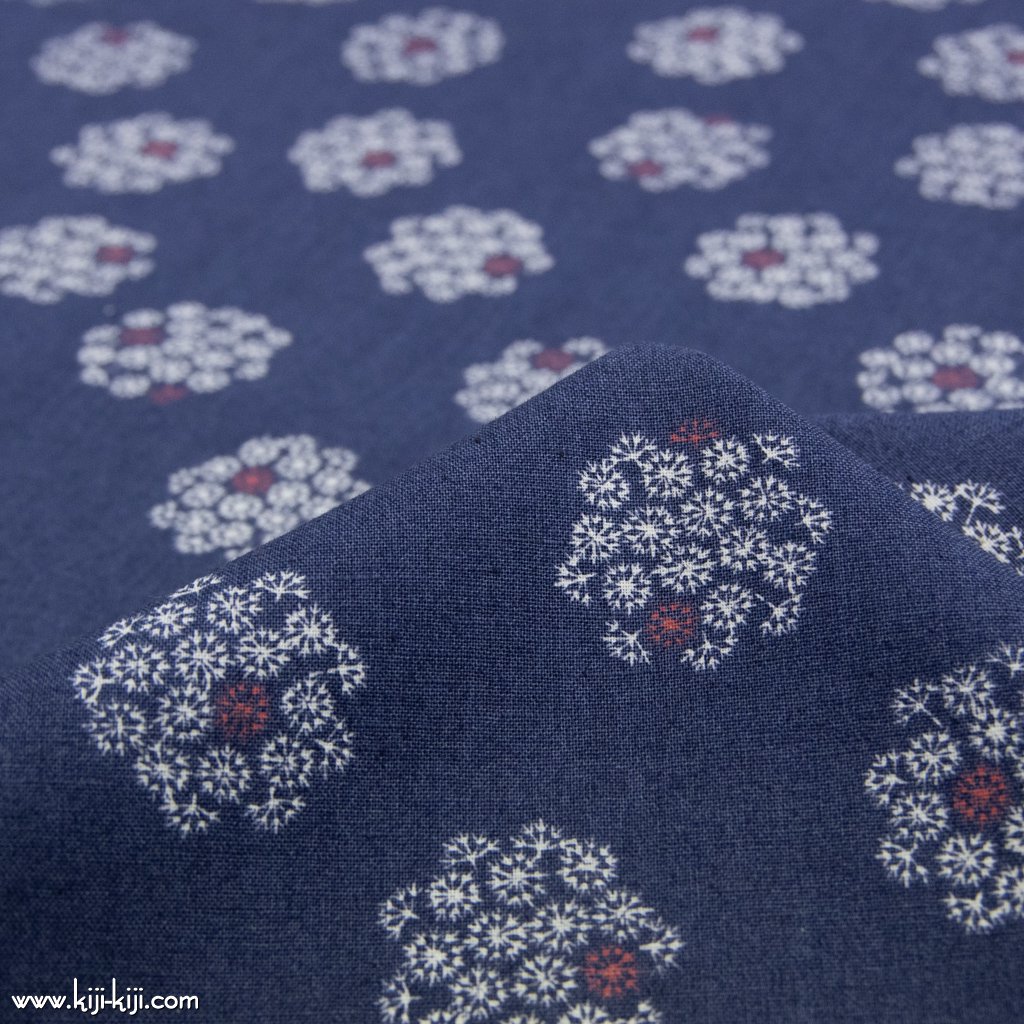 【cotton linen】funwari watage design｜ふんわりわたげのデザイン｜コットンリネンシーチング｜スモークネイビー｜