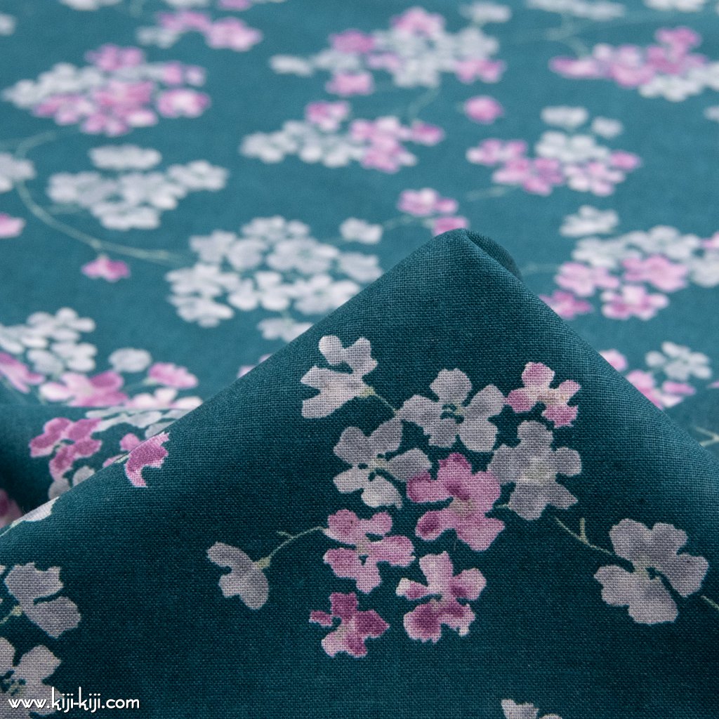 【cotton linen】kusumi color flower｜くすみカラーフラワー｜やわらかコットンリネンシーチング｜スモークブルーグリーン｜