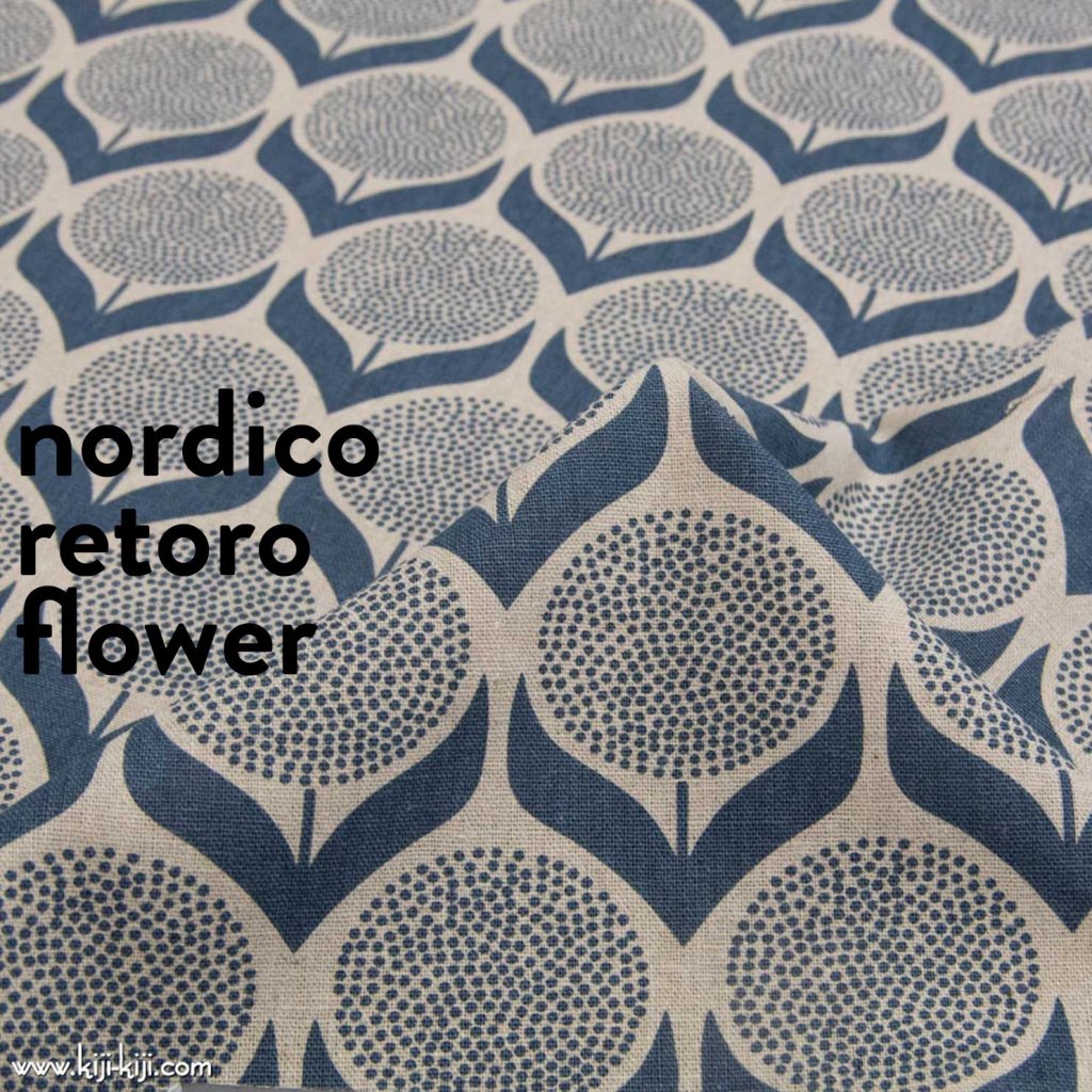 【cotton linen】nordico retoro flower｜ナチュラルグレーブルー｜6166-4