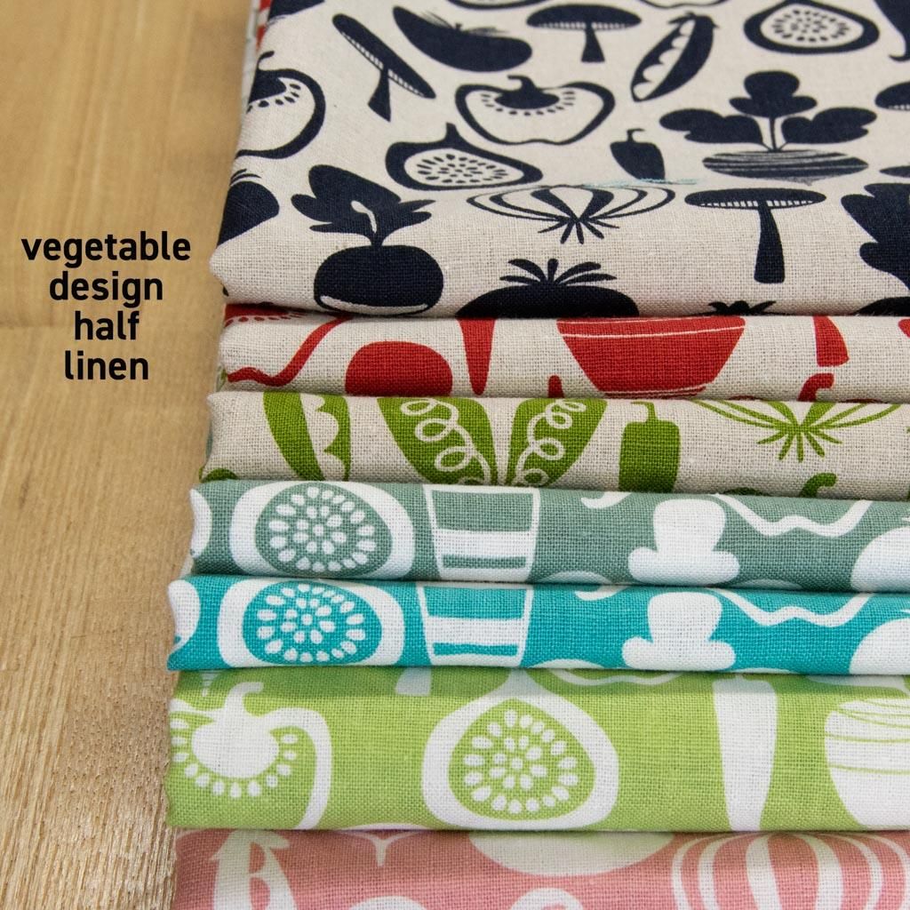 【cotton linen】vegetable design harf  linen｜ベジタブル柄プリント｜ハーフリネン生地｜ライトキャンバス｜kijikiji　キジキジ