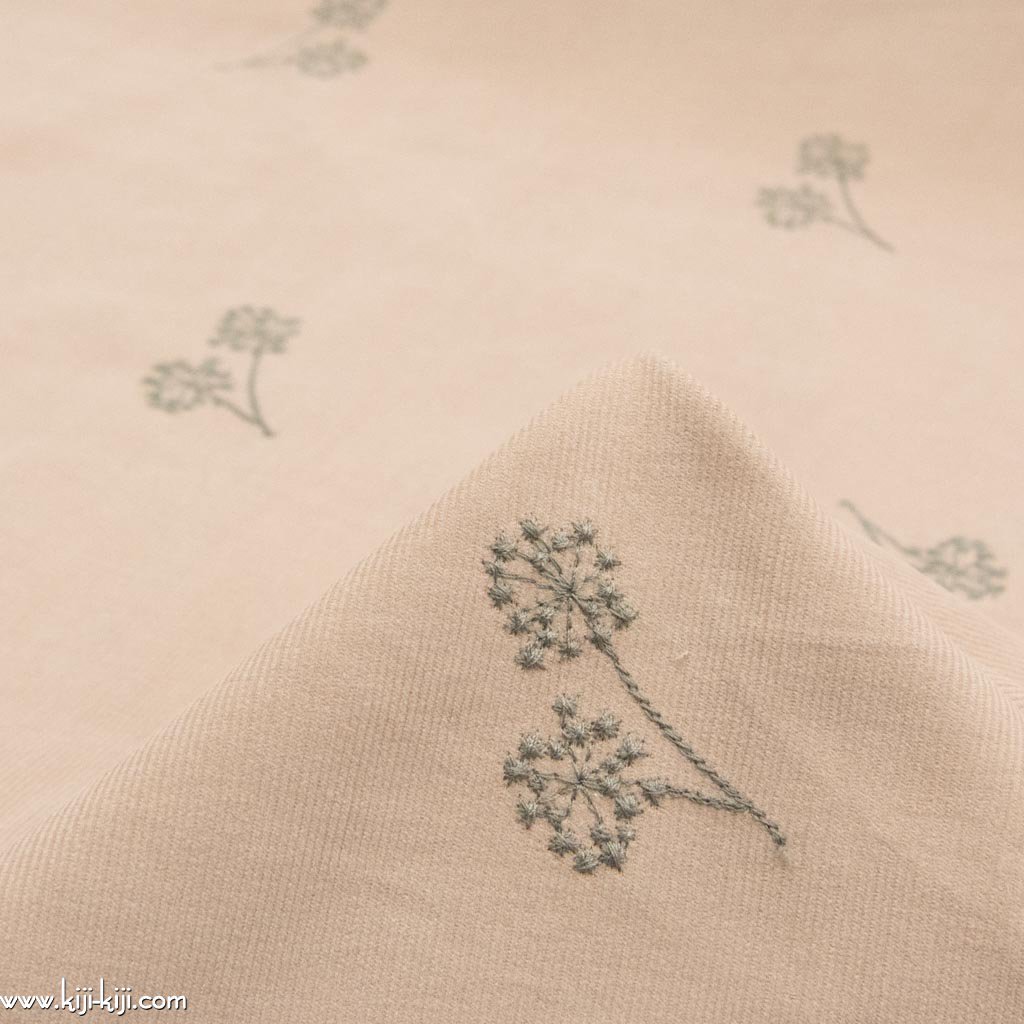 【sale】【コーデュロイ刺繍】cotton corduroy embroidery fabric｜わたげの刺繍コーデュロイ｜シャツコール生地｜ピンクベージュ｜<img class='new_mark_img2' src='https://img.shop-pro.jp/img/new/icons20.gif' style='border:none;display:inline;margin:0px;padding:0px;width:auto;' />