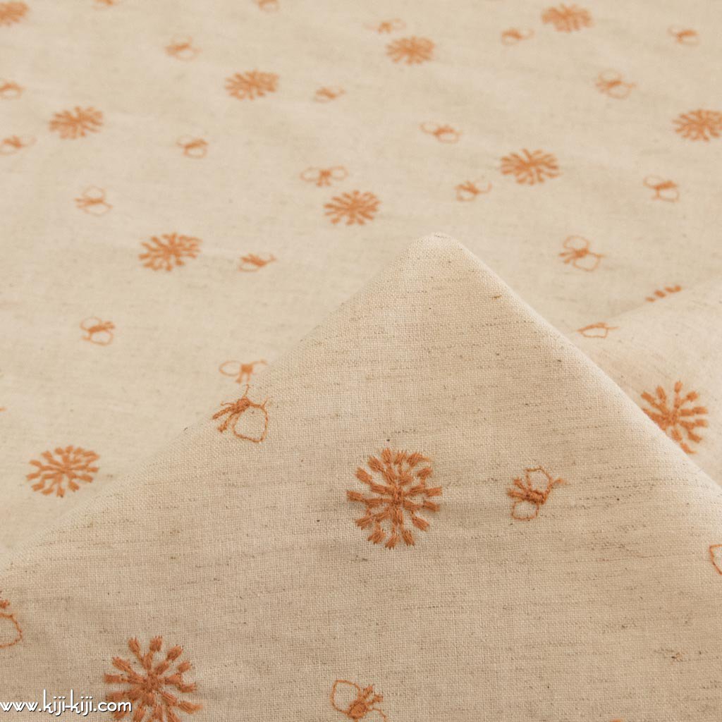 【cotton linen】 【刺繍】北欧の森｜Cotton Linen Embroidery Fabric｜スモークアプリコット｜