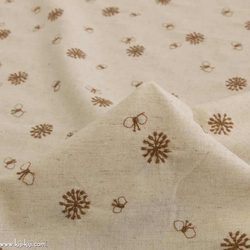【cotton linen】 【刺繍】北欧の森｜Cotton Linen Embroidery Fabric｜アッシュブラウン｜