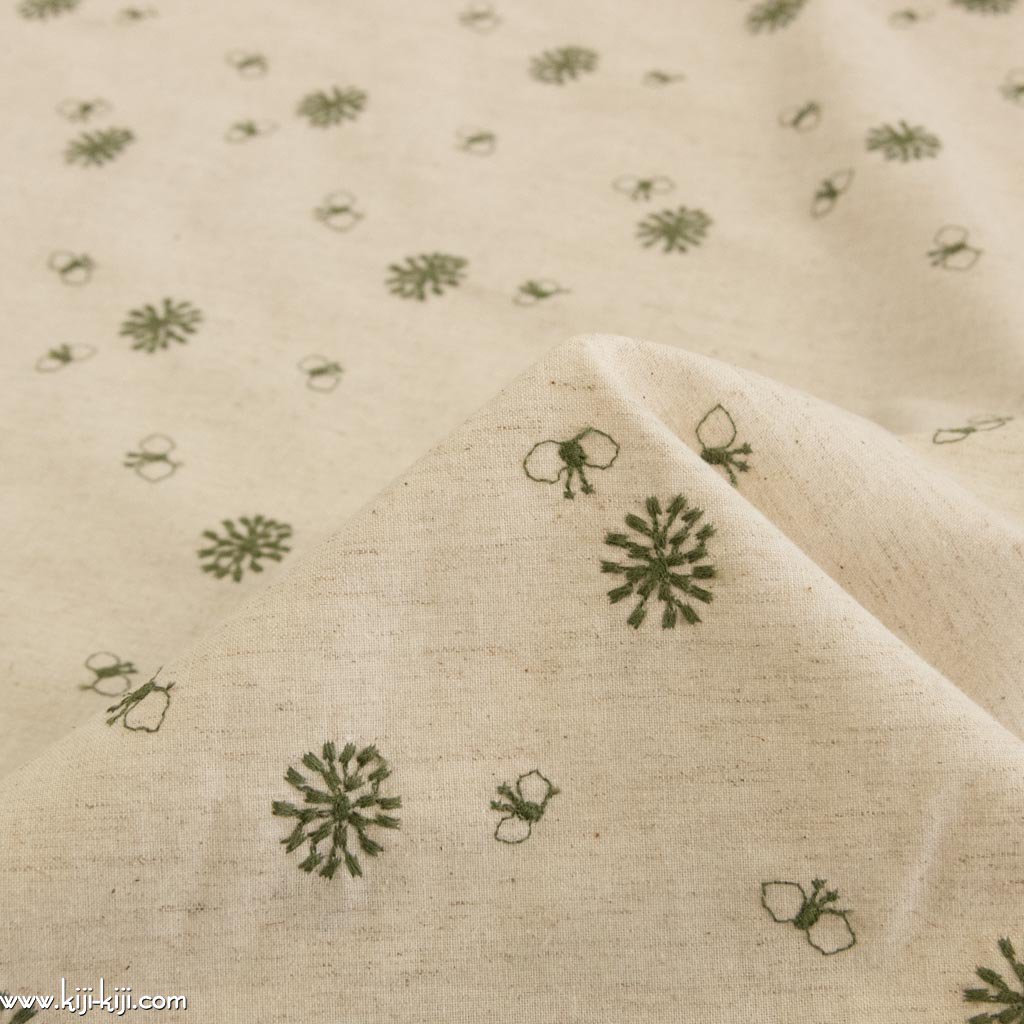 【cotton linen】 【刺繍】北欧の森｜Cotton Linen Embroidery Fabric｜オリーブ｜