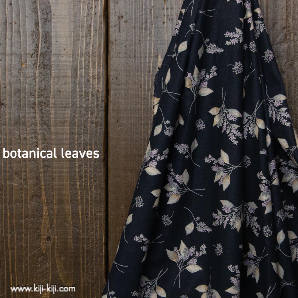 【 cotton linen 】 botanical leaves｜cotton linen｜やわらかコットンリネンシーチング｜ダークネイビー｜3007-4