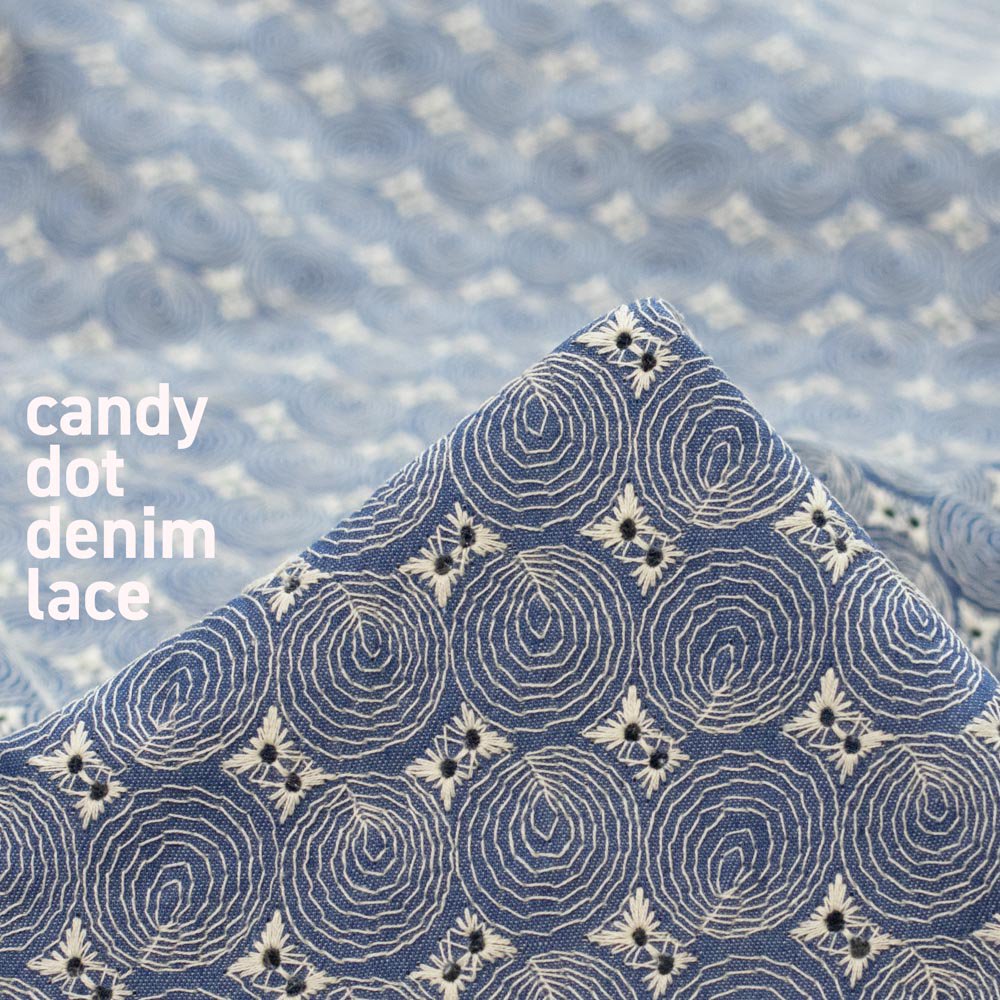 【レース】【cotton】 candy dot lace｜キャンディードットレース｜ライトオンスデニムレース｜ブルー｜