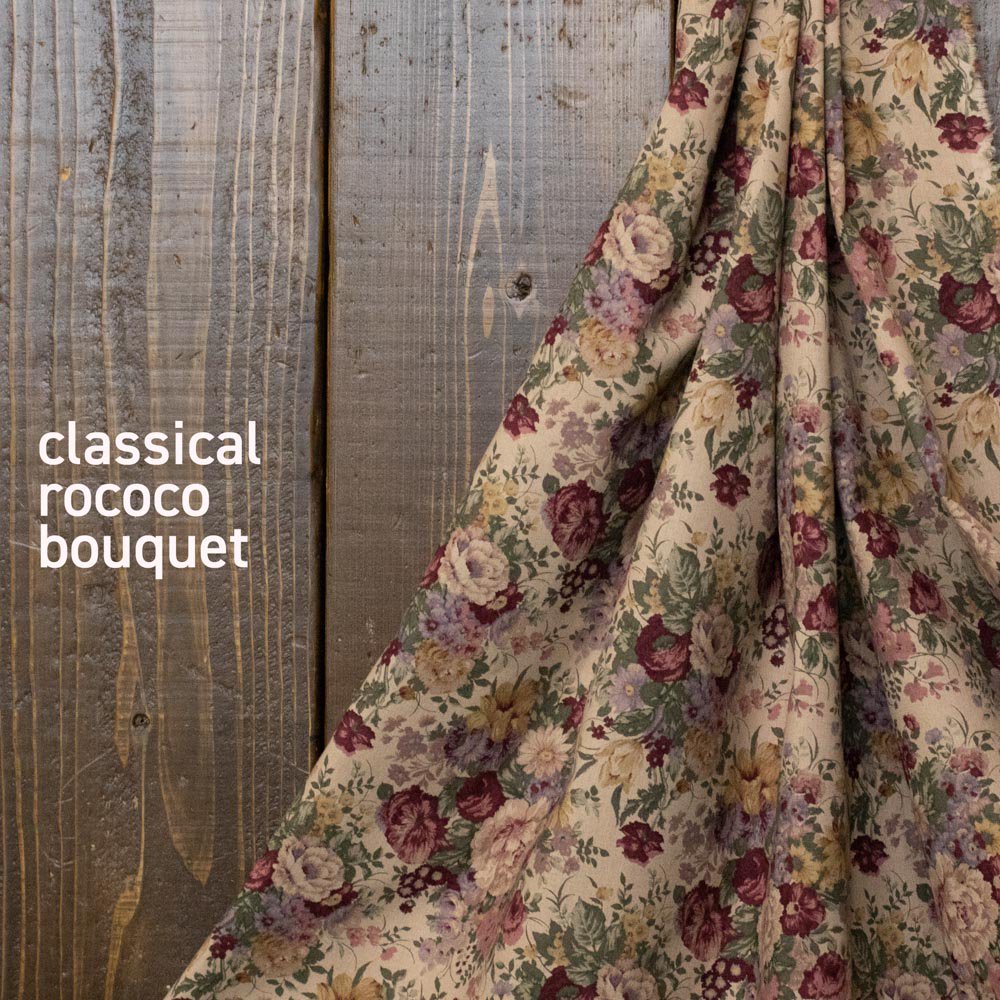 【 cotton linen 】 classical rococo bouquet ｜クラシカルロココブーケ｜YUWA｜コットンリネンキャンバス｜ダークベージュ ボルドー｜