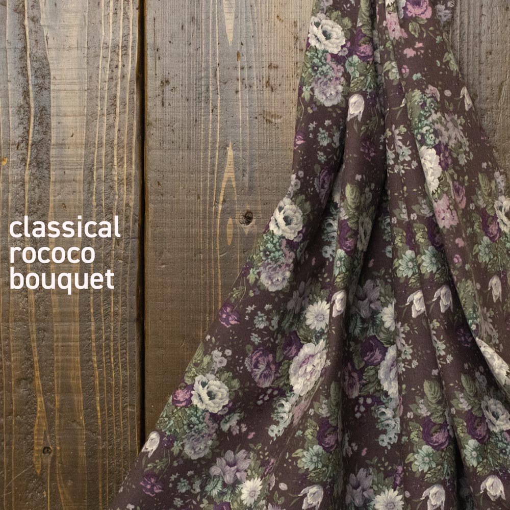 【 cotton linen 】 classical rococo bouquet ｜クラシカルロココブーケ｜YUWA｜コットンリネンキャンバス｜グレーパープル｜