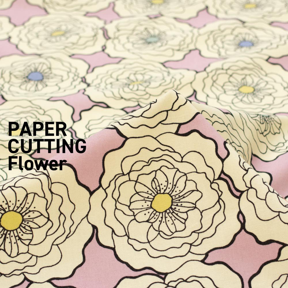 【cotton】PAPER CUTTING Flower｜きりえ風の花柄｜コットン10/1キャンバス｜ラベンダーピンク｜