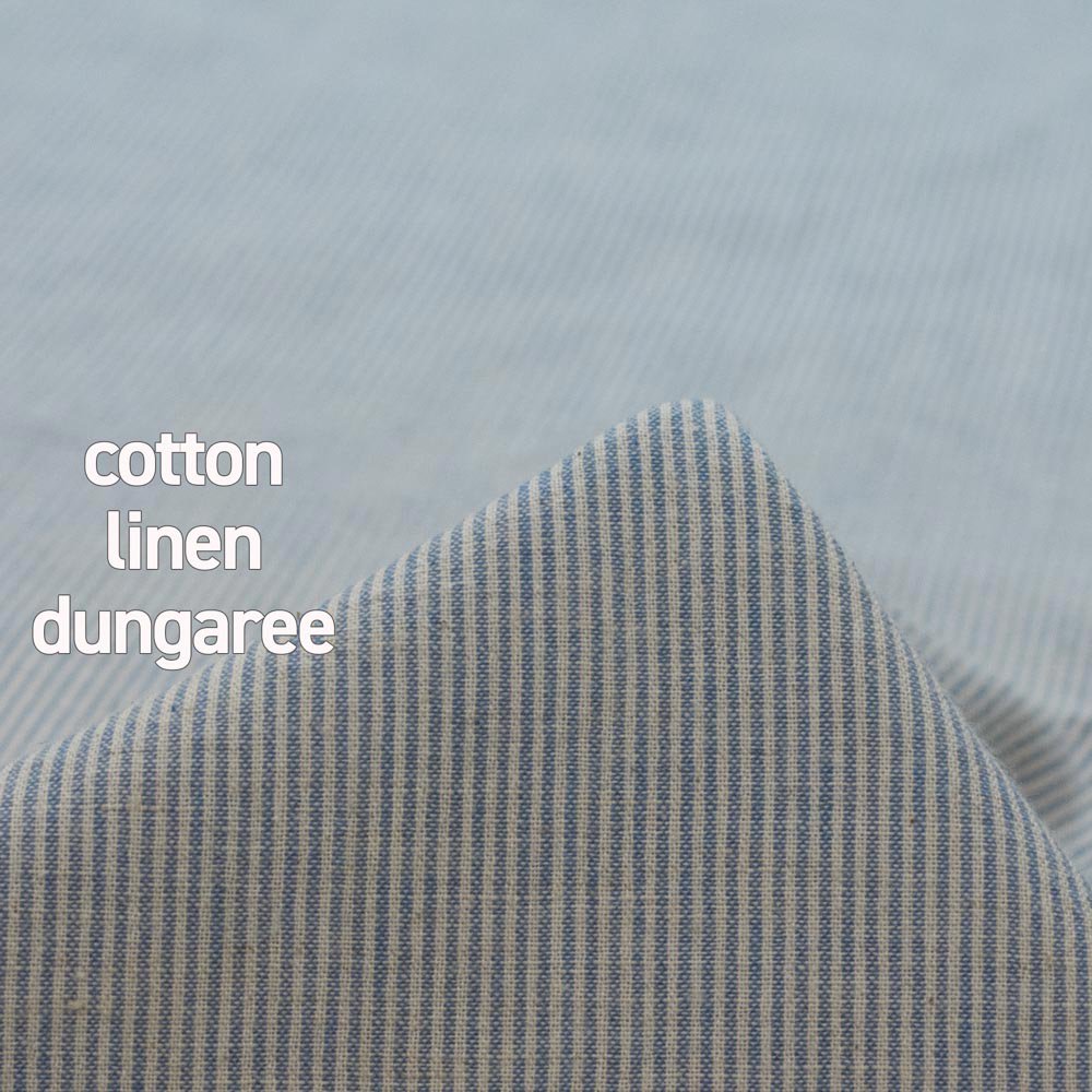 【cotton linen】洗いざらし風合いのコットンリネンダンガリーのストライプ｜セルビッチ｜ブルー｜