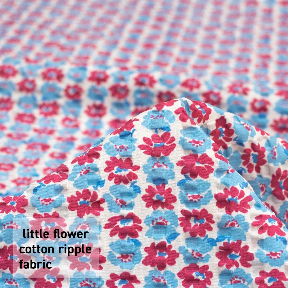 【コットンリップル】 little flower cotton ripple fabric ｜小花柄のコットンリップル｜アクア　スモークベリー｜