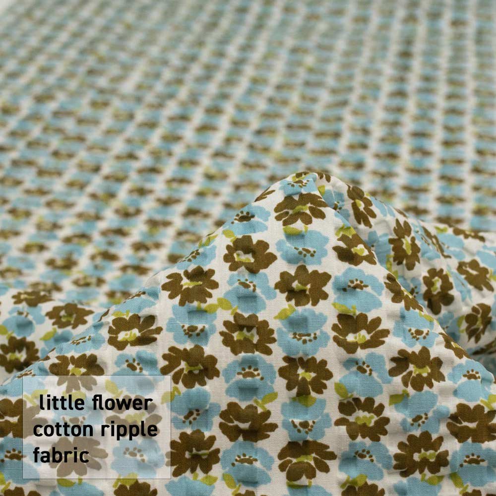【コットンリップル】 little flower cotton ripple fabric ｜小花柄のコットンリップル｜スモークブルー　オリーブ｜