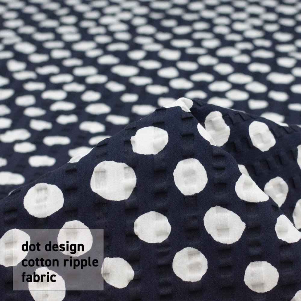 【コットンリップル】 dot design cotton ripple fabric ｜ドットデザインのコットンリップル｜ネイビー｜