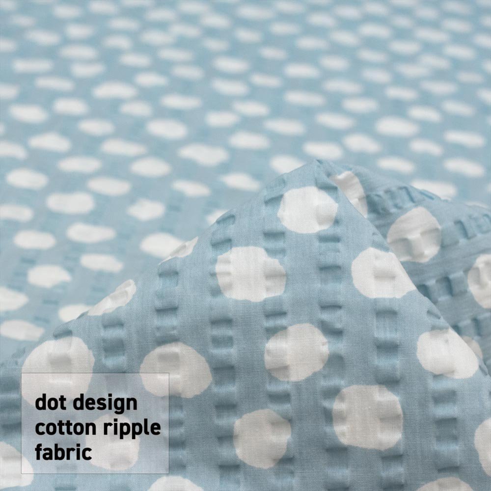 【コットンリップル】 dot design cotton ripple fabric ｜ドットデザインのコットンリップル｜アクア｜