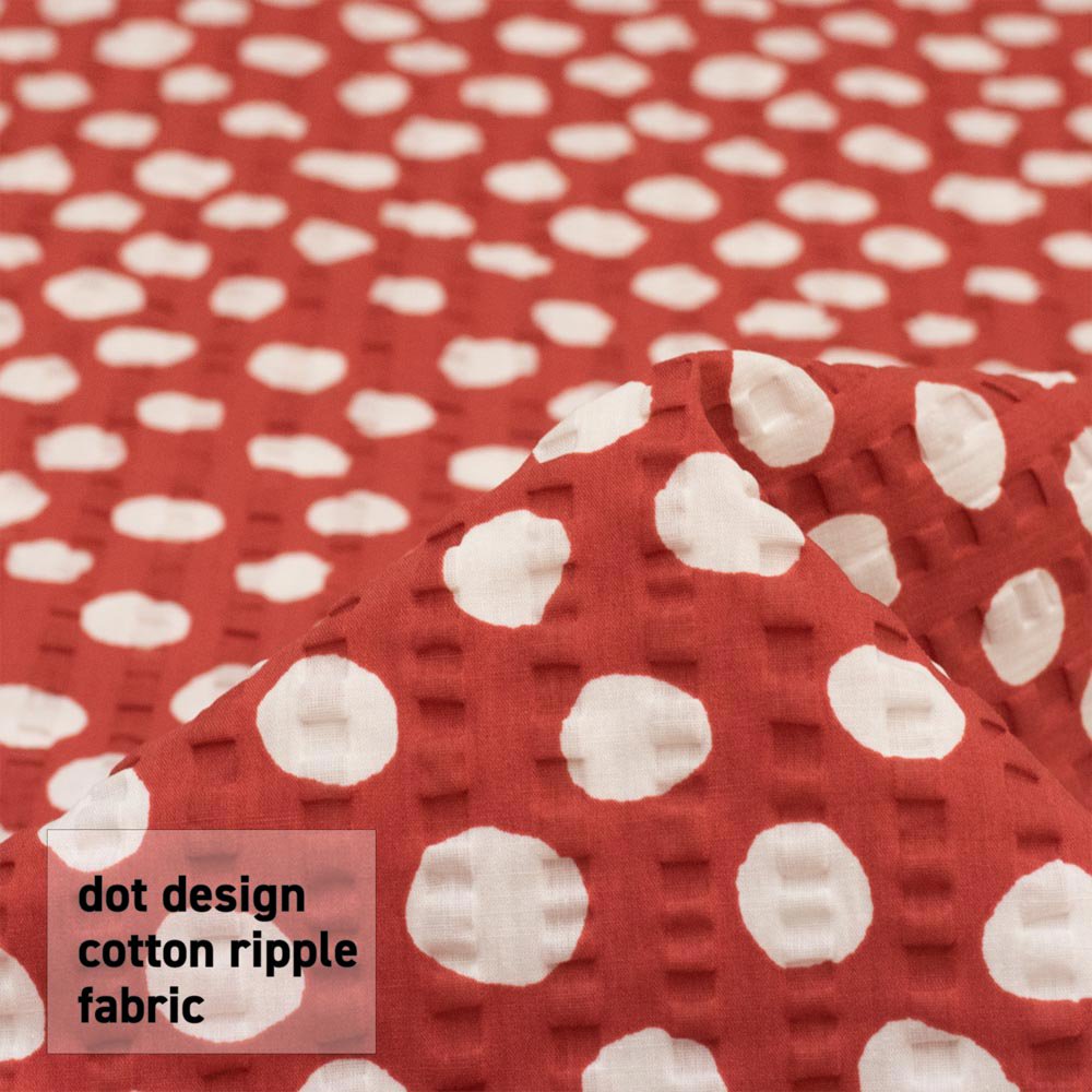 【コットンリップル】 dot design cotton ripple fabric ｜ドットデザインのコットンリップル｜レッド｜
