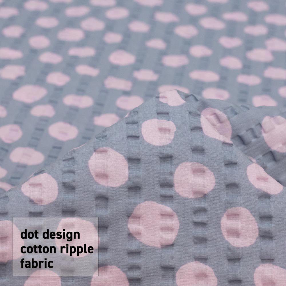 【コットンリップル】 dot design cotton ripple fabric ｜ドットデザインのコットンリップル｜グレーピンク｜