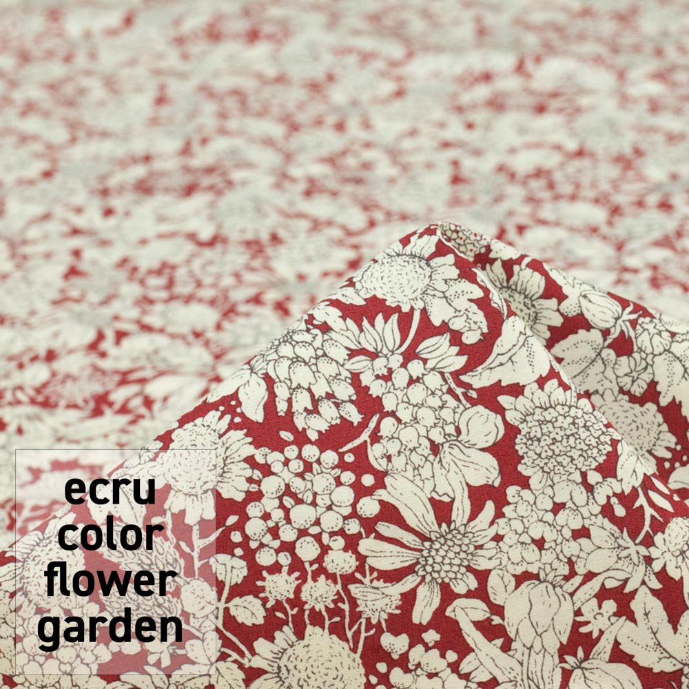 【 Cotton Broadcloth 】 ecru color flower garden｜エクリュカラーフラワーガーデン｜コットンブロード｜小花柄｜レッド｜