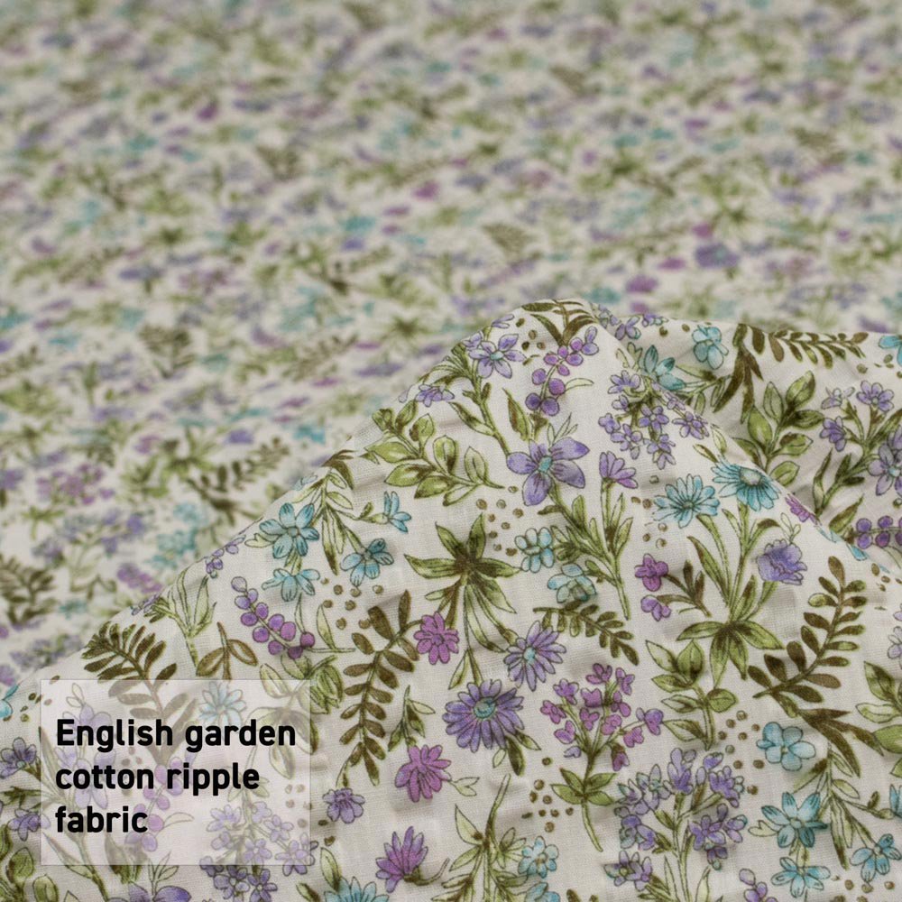 【コットンリップル】 English garden cotton ripple fabric ｜イングリッシュガーデンコットンリップル｜ラベンダー｜