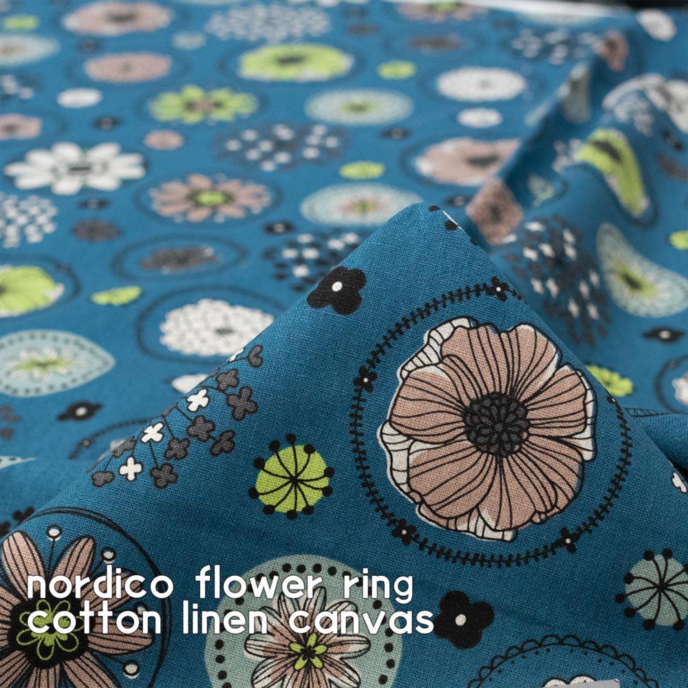 【 cotton linen 】 nordico flower ring｜ノルディコフラワーリング｜コットンリネンキャンバス｜ダルブルー｜